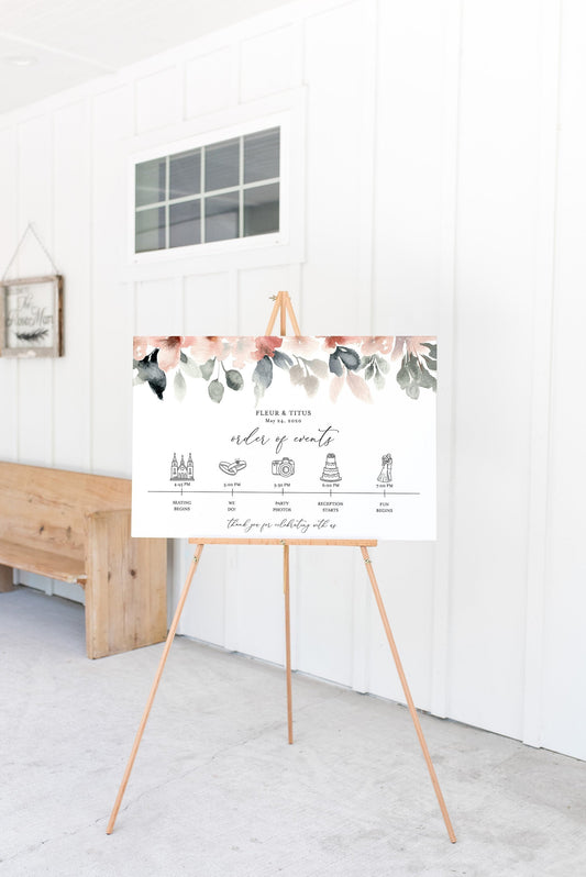 Order of Events Sign Template Blush Wedding Itinerary Sign Timeline Sign Printable  - Fleur SIGNS | PHOTO BOOTH SAVVY PAPER CO