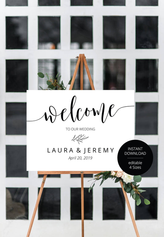 Printable Rustic Minimal Wedding Welcome Sign Editable Template Instant Download- HANNAH SIGNS | PHOTO BOOTH SAVVY PAPER CO