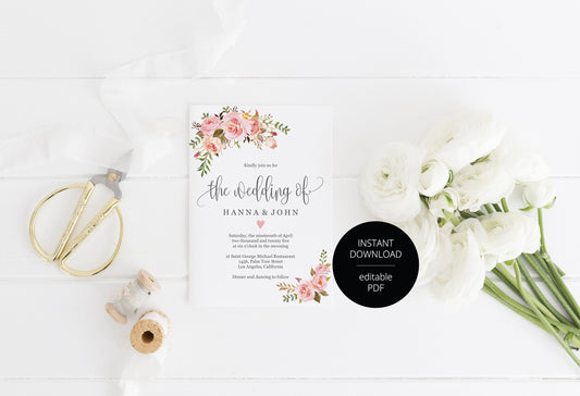 Romantic Wedding Invitation Editable Template, Printable DIY Instant Download Invites, Digital Download Invitations - Hanna WEDDING INVITATIONS SAVVY PAPER CO