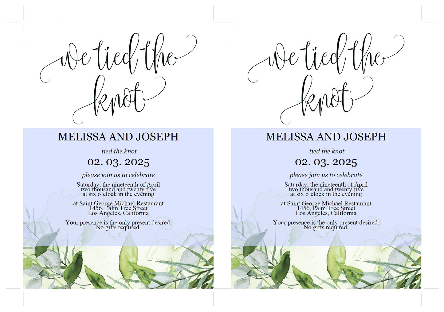 We tied the knot Wedding Invitation Template, Editable,Printable, Calligraphy,Greenery,Wedding Announcement,Elopement,we eloped - Melissa ELOPEMENT SAVVY PAPER CO