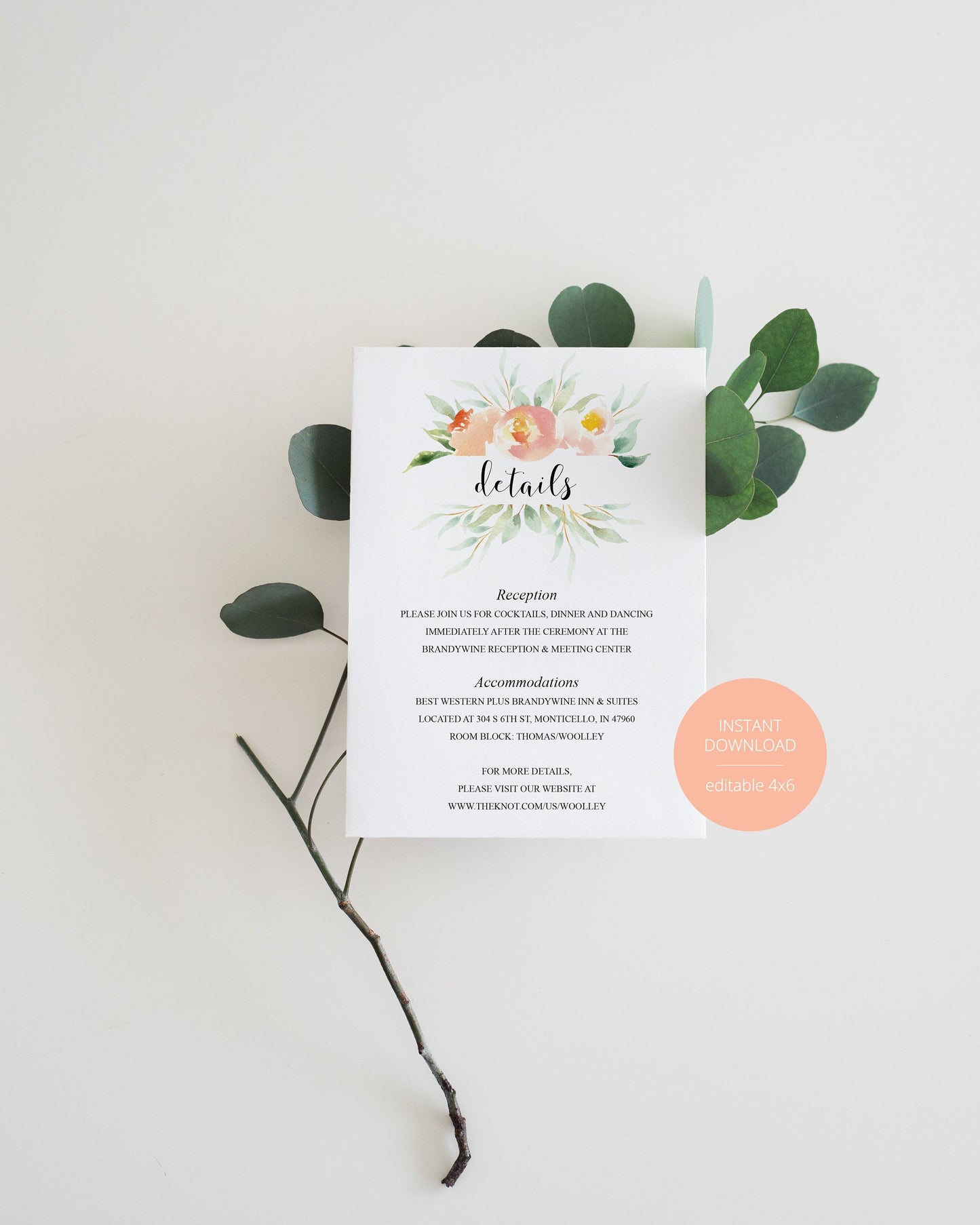 Wedding Details Card Template, Instant Download, Information Card, Wedding Info Card, Rustic Wedding,Details Template, Blush  - Sarah RSVP & DETAILS CARDS SAVVY PAPER CO