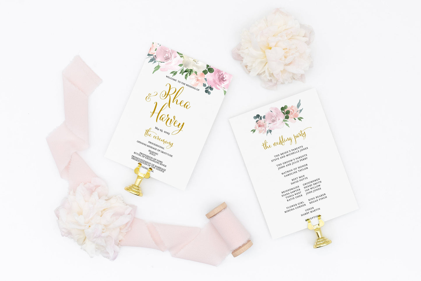 Wedding Program Fan Template Printable Ceremony Programs Editable Template Instant download Dusty Blue Blush Greenery - Rhea MENU|PROGRAMS|TIMELINE SAVVY PAPER CO