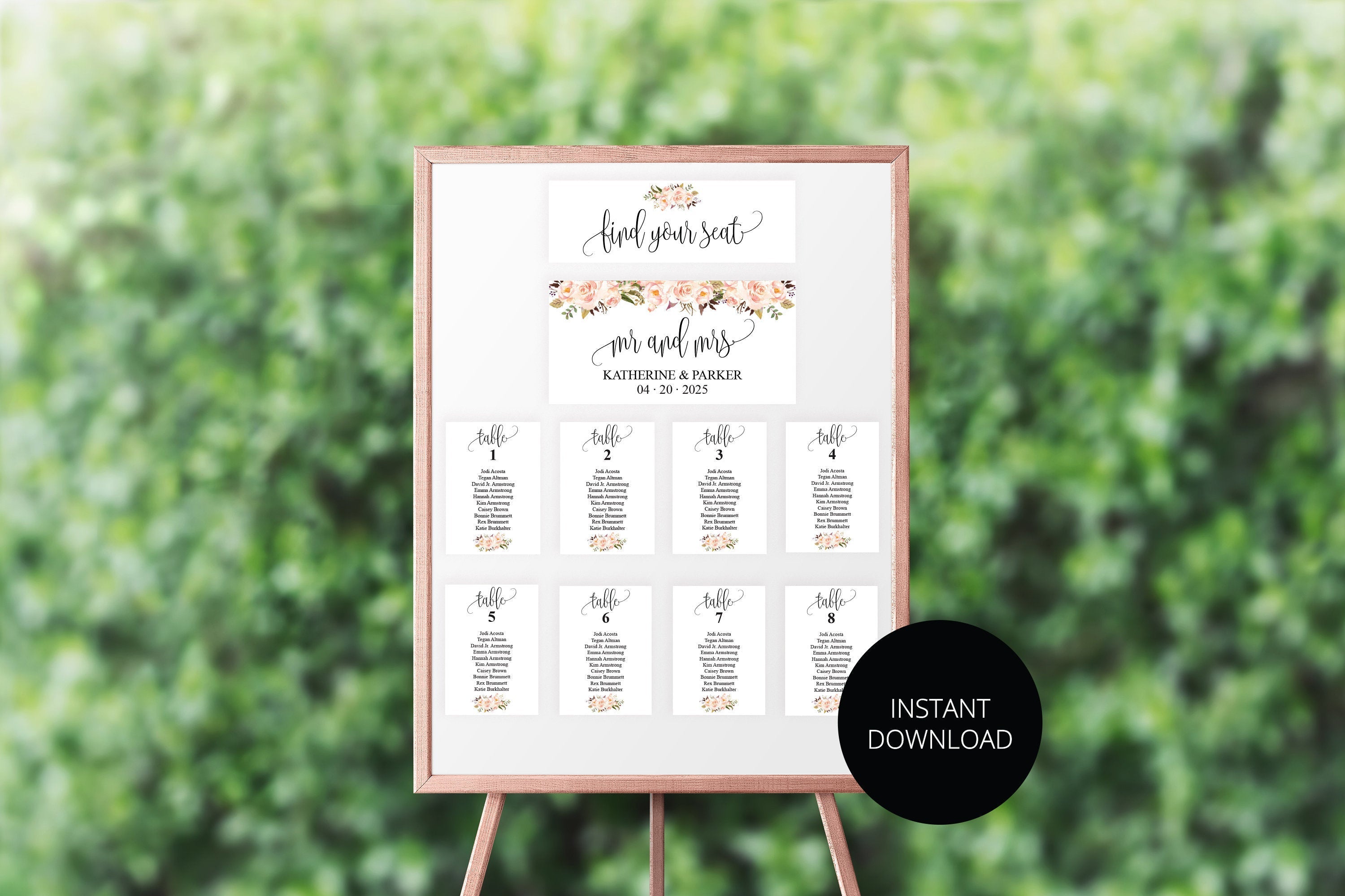 wedding seating chart template printable