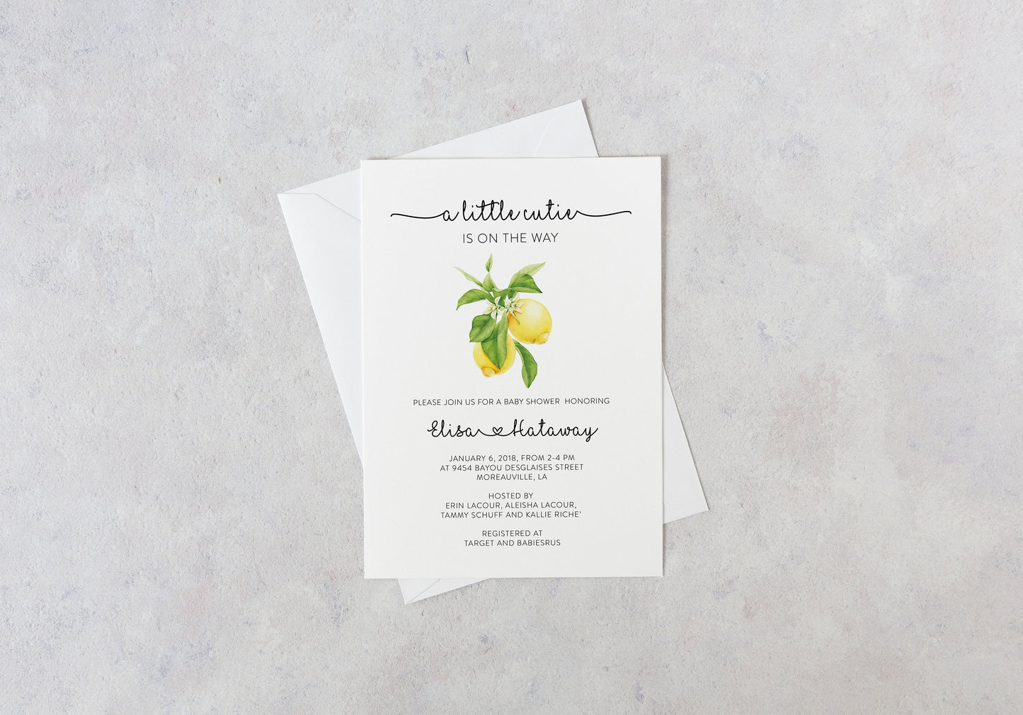 A little cutie is on the way Invitation Template, Printable Baby Shower invite, Gender Neutral, Invitation, Baby Shower Lemon -  Ariel  SAVVY PAPER CO