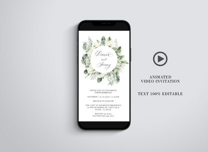 Animated Greenery Wedding Invitation, Video Wedding Invite,Floral Wedding  SAVVY PAPER CO