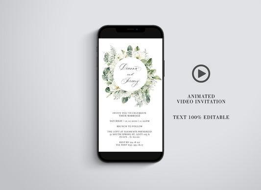 Animated Greenery Wedding Invitation, Video Wedding Invite,Floral Wedding  SAVVY PAPER CO