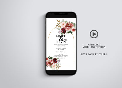 Animated Modern Wedding Invitation, Floral Video Wedding Invite, Gold Wedding  SAVVY PAPER CO
