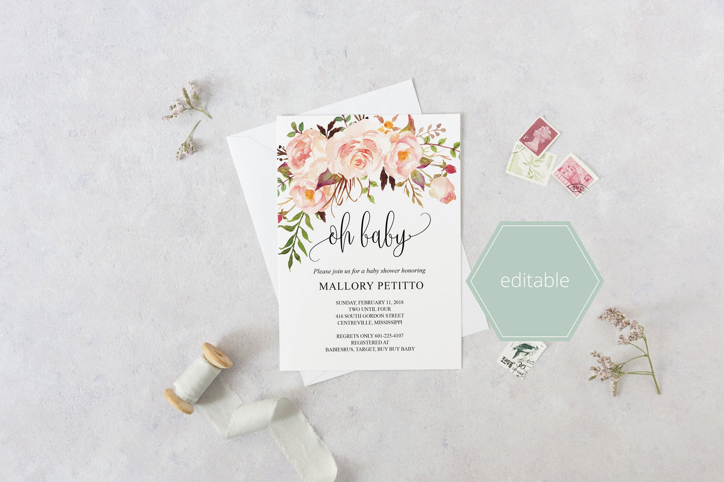 Baby Shower Invitation Template, Oh Baby, Baby Shower invite, Baby Shower Invites, Instant Download - MPU78  SAVVY PAPER CO