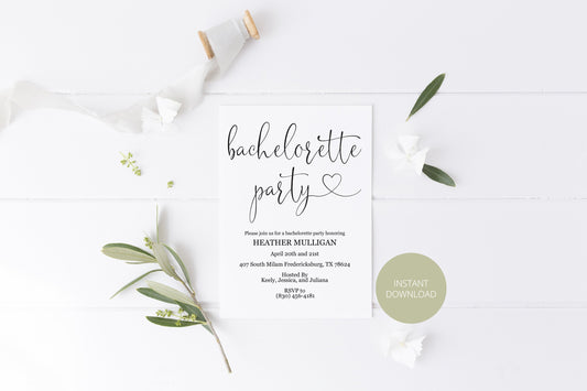 Bachelorette Party Invite, DIY Editable Instant Download Bachelorette Invites, Rustic Invitation Template  - Heather SHOWERS | BACHELORETTE SAVVY PAPER CO