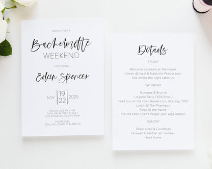 Bachelorette Weekend Invite, DIY Editable Template Instant Download Bachelorette Invites Invitation Party - Eileen SHOWERS | BACHELORETTE SAVVY PAPER CO