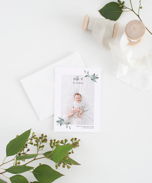 Birth Announcement Template, Instant Download, Editable Unisex Announcement Cards, Newborn Announcements Templett - MIRA  SAVVY PAPER CO