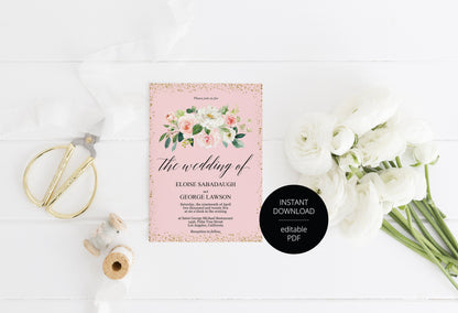Blush Floral Wedding Invitation Editable Template, Printable DIY Instant Download Invites, Digital Download Invitations-Eloise WEDDING INVITATIONS SAVVY PAPER CO