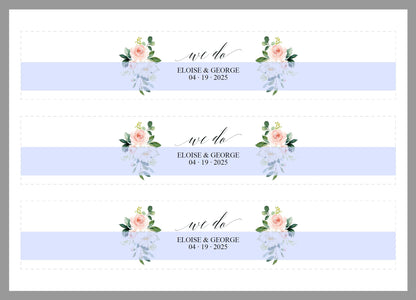 Blush Floral Wedding Invitation Suite Belly Band Template,Printable Pink Glitter Wedding Invites Band,2x11", DIY PDF Instant Download-Eloise BELLY BANDS SAVVY PAPER CO