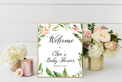 Blush Floral Welcome Baby Shower Sign Printable Template Peach Floral Baby Shower Welcome Sign Bridal Shower Decoration  #WB2  SAVVY PAPER CO