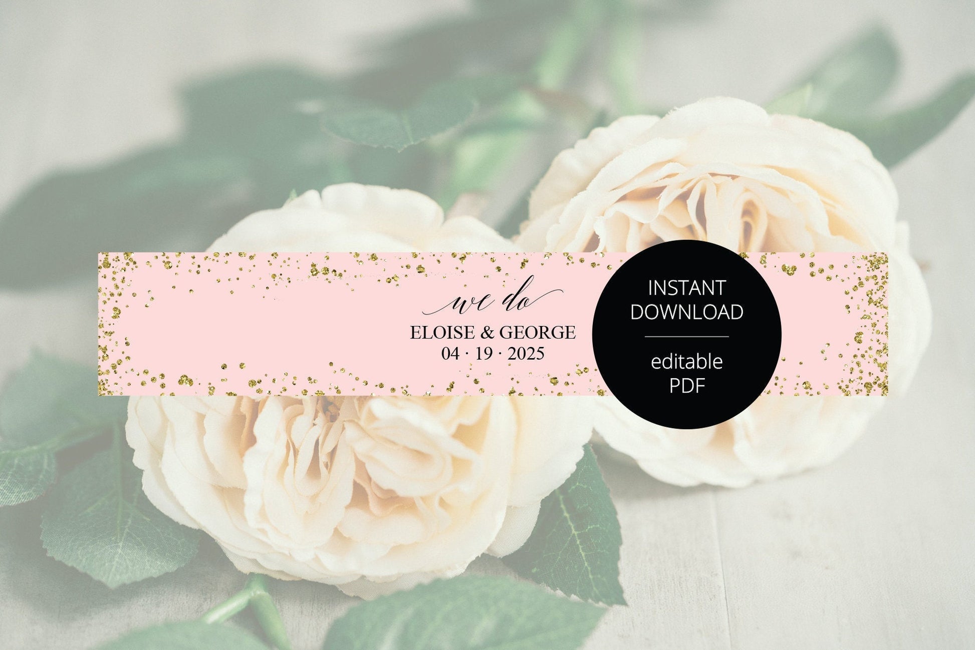 Blush Gold Wedding Invitation Suite Belly Band Template, Printable Pink Glitter Wedding Invites Band, 2x11", DIY PDF Instant Download-Eloise BELLY BANDS SAVVY PAPER CO