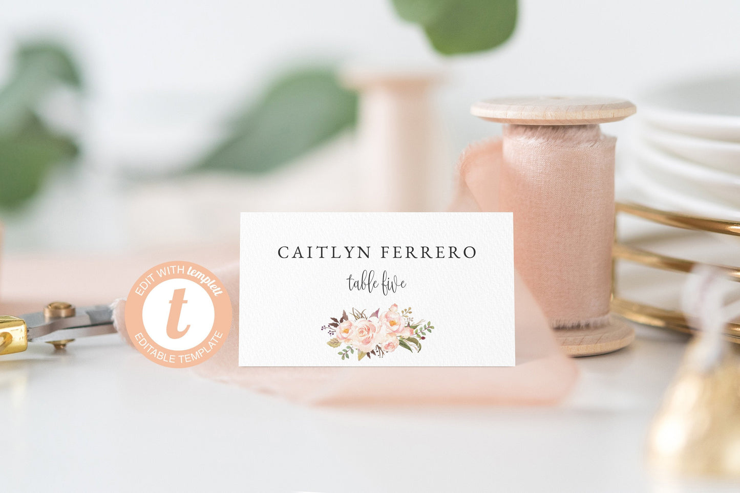 Blush Place Card Template, Templett, Escort Cards, Printable Place Card, Floral Watercolor, Place Cards, Editable Wedding - KATHERINE PLACE CARDS SAVVY PAPER CO