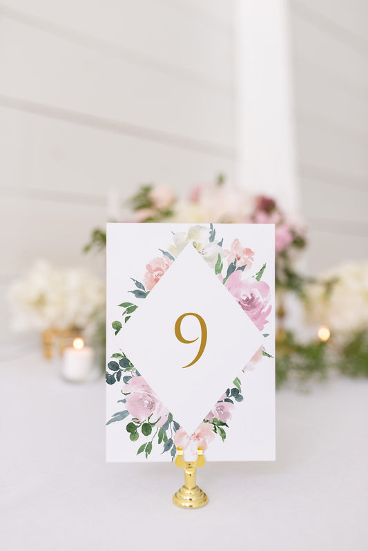 Blush Table Numbers Printable Christmas Wedding Winter Instant Download DIY Geometric  - Rhea TABLE NUMBERS SAVVY PAPER CO