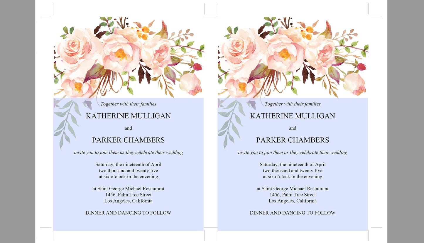 Blush Wedding Invitation Editable Template, Printable DIY Instant Download Invites, Digital Download Invitations- Katherine WEDDING INVITATIONS SAVVY PAPER CO