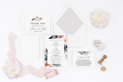 Blush Wedding Invitation Set Printable DIY Instant Download Wedding Invites Editable Template- Fleur WEDDING INVITATION SETS SAVVY PAPER CO