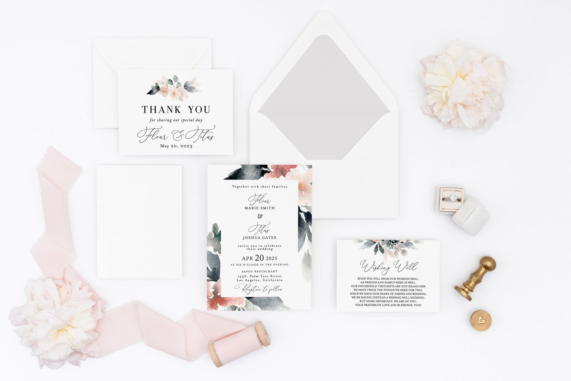 Blush Wedding Invitation Set Printable DIY Instant Download Wedding Invites Editable Template- Fleur WEDDING INVITATION SETS SAVVY PAPER CO
