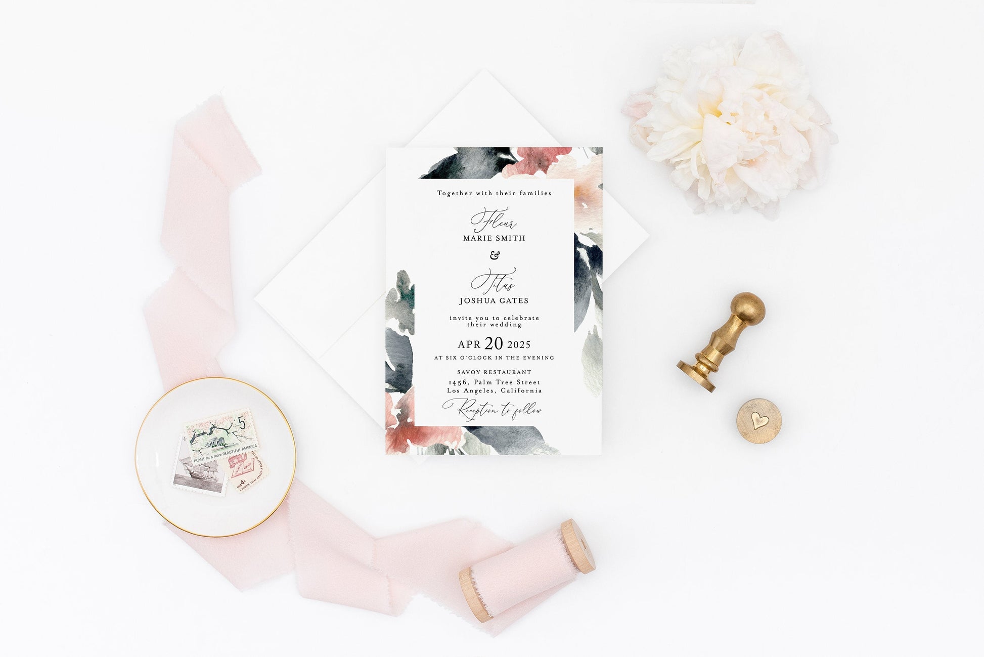 Blush Wedding Invitation Template, Floral Watercolor, Instant Download, Templett, Printable Wedding, Editable -Fleur WEDDING INVITATIONS SAVVY PAPER CO