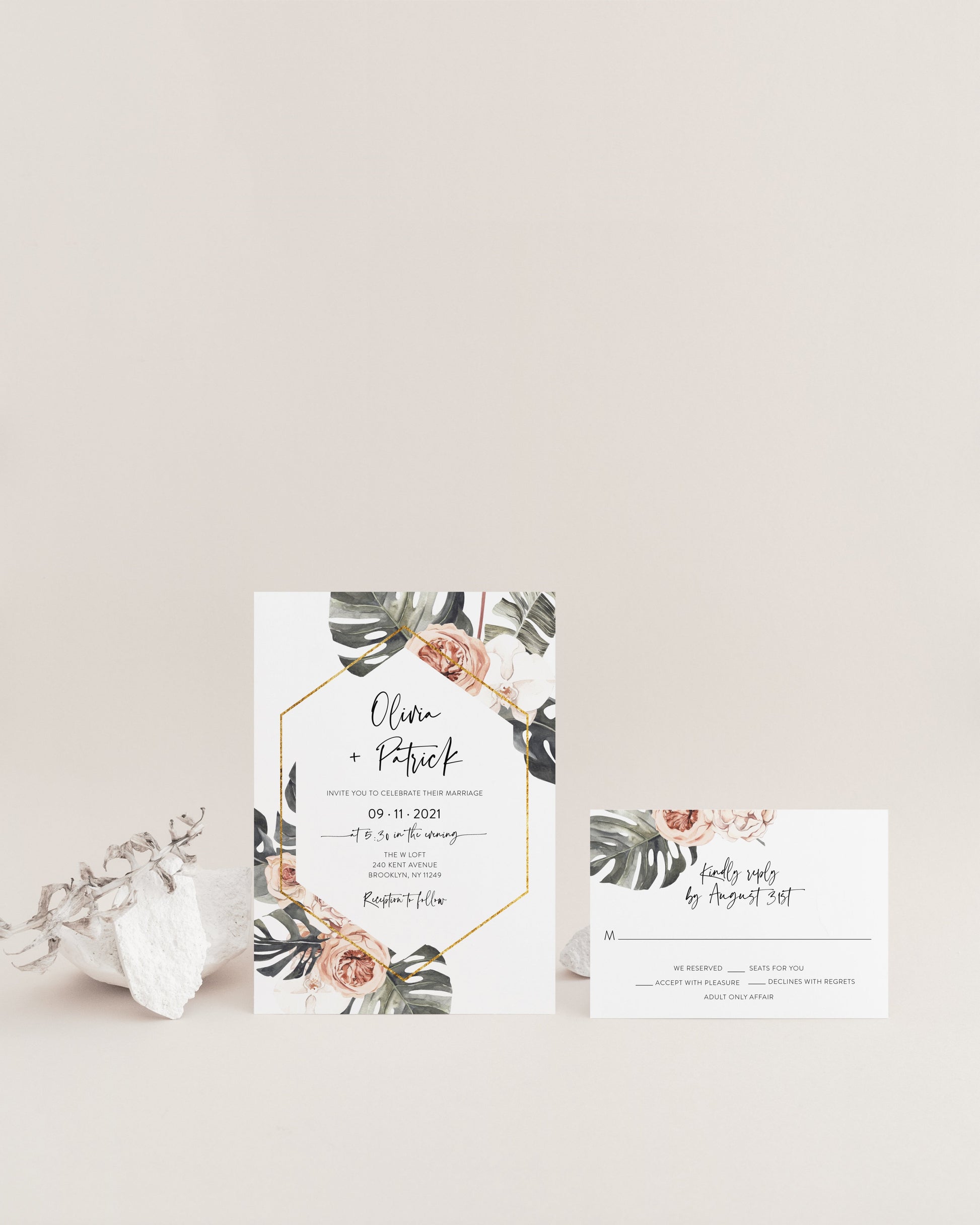 Bohemian Wedding Invitation Printed Boho Invites Dried Flowers Modern Wedding  [ ]