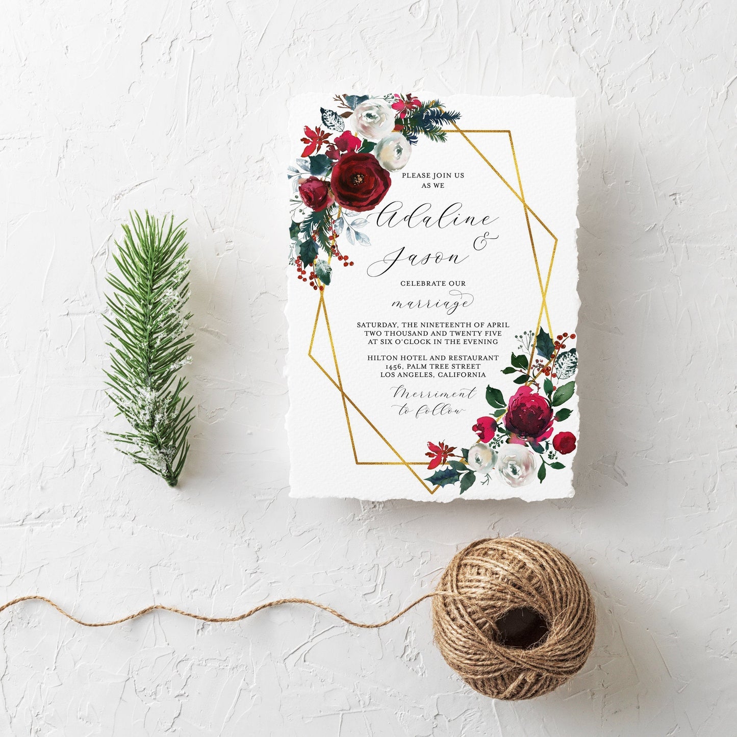 Burgundy Wedding Christmas Invitation Template Printable DIY Instant Download Editable Wedding Invites Geometric - Ada WEDDING INVITATIONS SAVVY PAPER CO