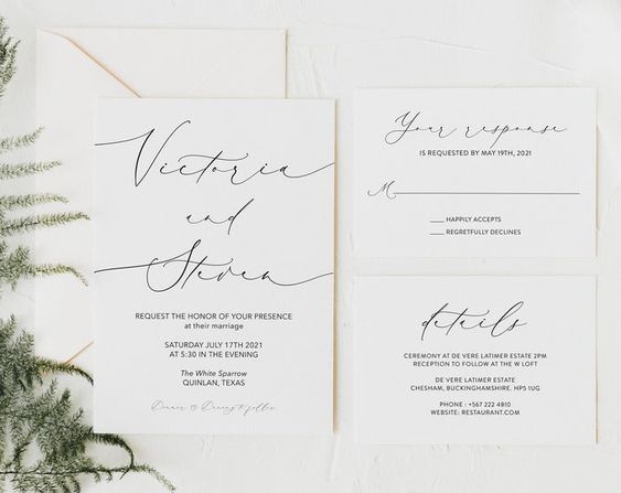 Calligraphy Wedding Invitation, Elegant Wedding Invite, Printed Wedding Invitation Set  [ ]