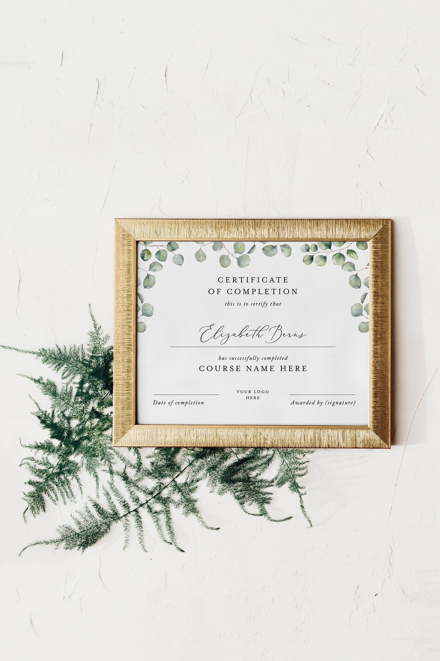 Certificate of Completion, Greenery certificate, Classes Template, Course Certificate, Printable, Instant Download, Eucalyptus  SAVVY PAPER CO