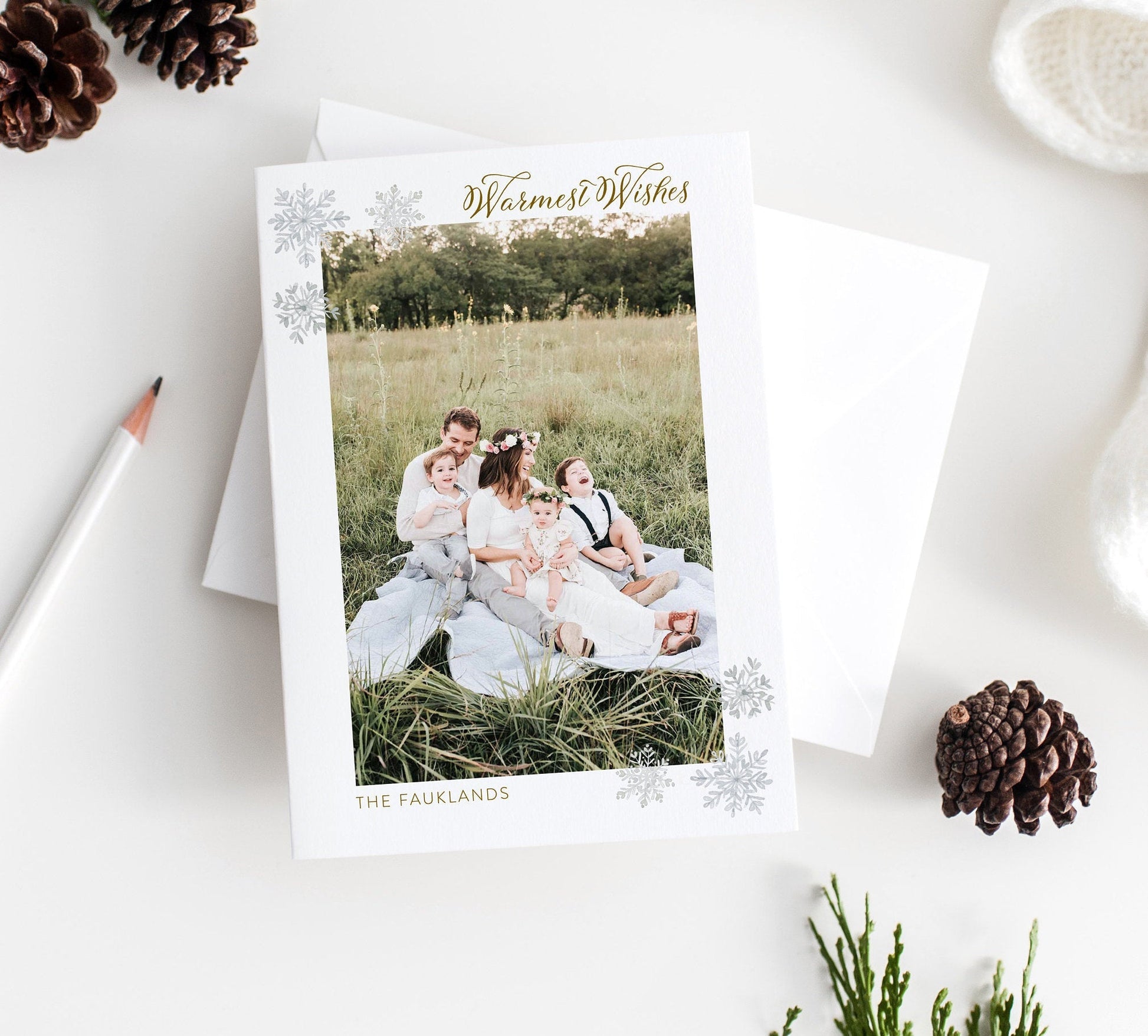 Christmas Snowflakes Card Template, christmas card templates for photographers - SELENA  SAVVY PAPER CO