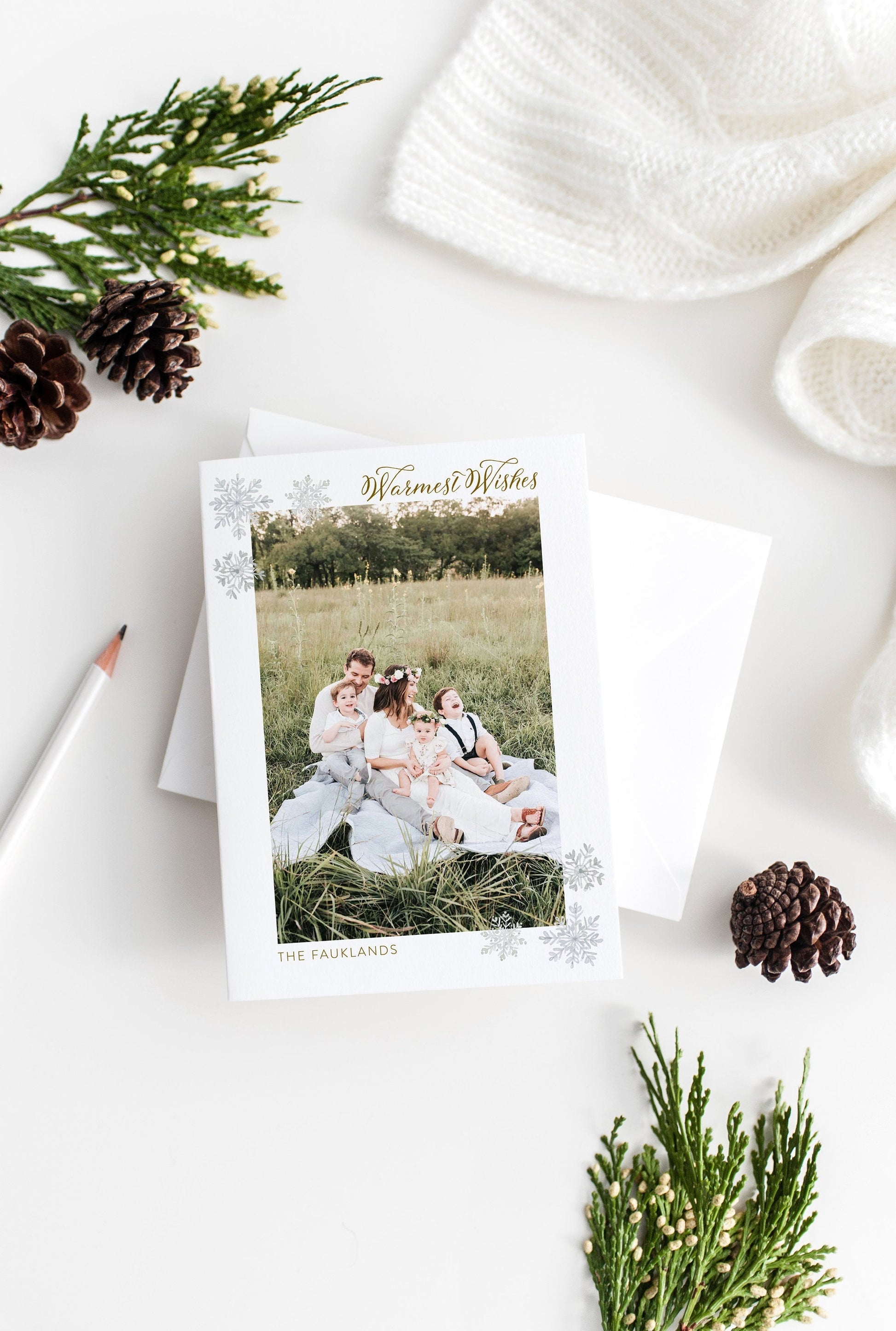 Christmas Snowflakes Card Template, christmas card templates for photographers - SELENA  SAVVY PAPER CO
