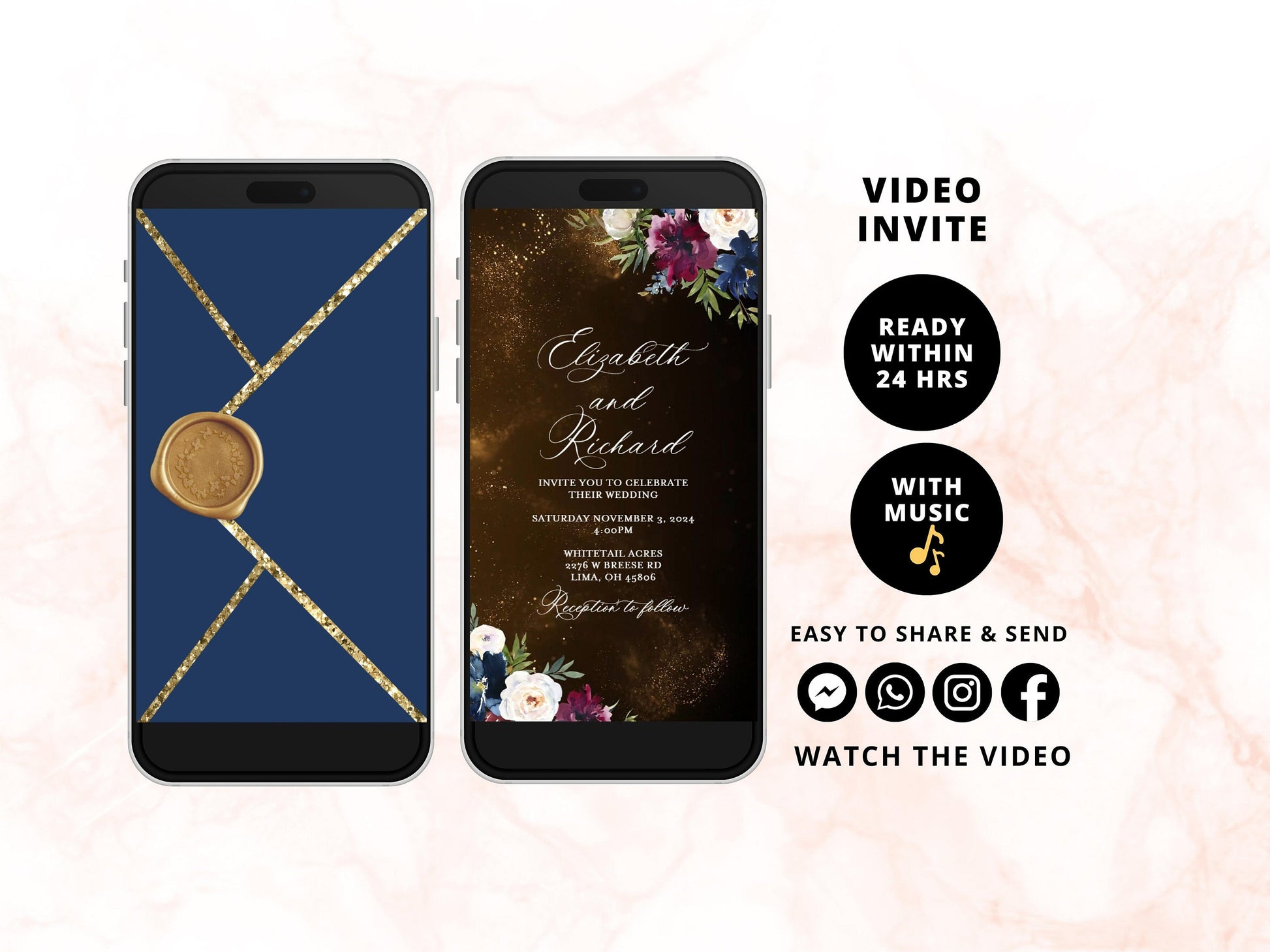 Custom Wedding Invitation Video, Floral Digital Invite, Video Editing Wedding Invitation video, Personalized wedding video invitation - SAVVY PAPER CO