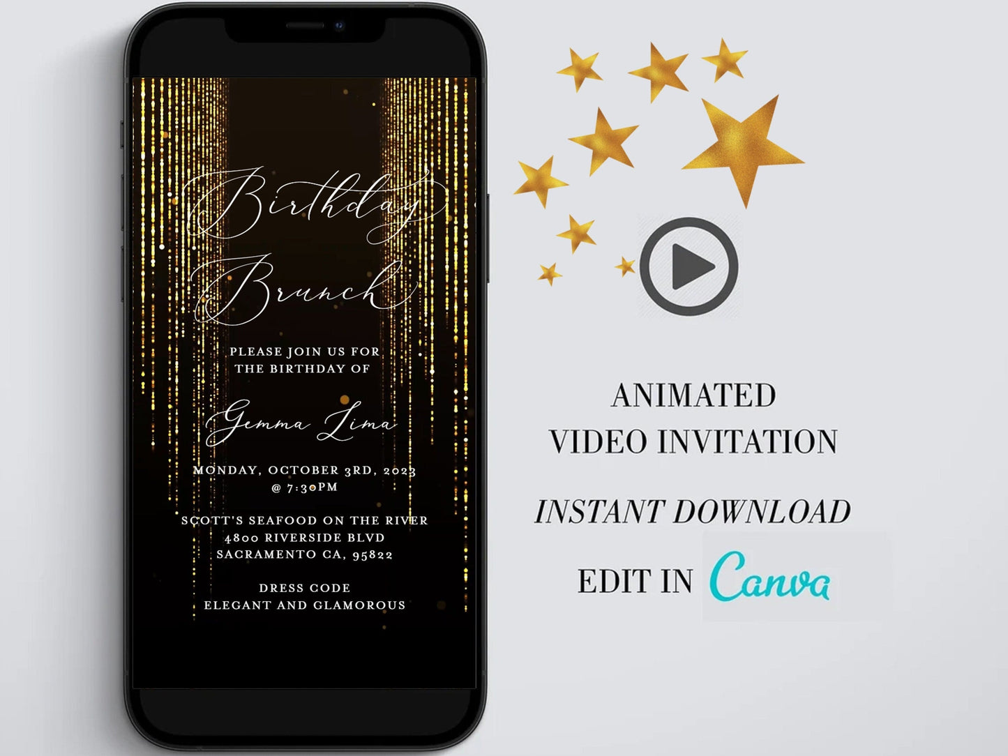 Digital Birthday Brunch Video Invitation Template, Phone Birthday Invite, Instant Download Birthday Evite Animated Canva  SAVVY PAPER CO