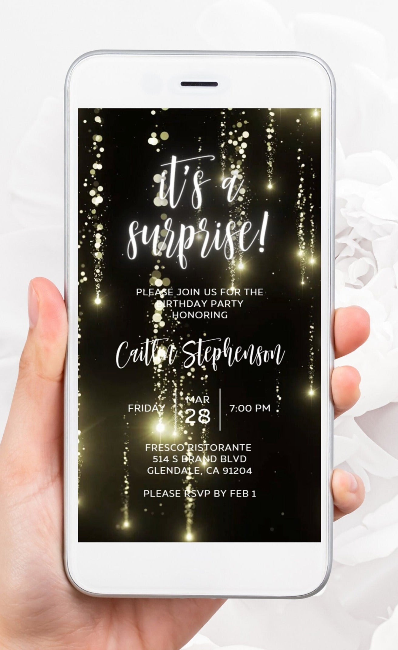 Digital Surprise Birthday Invitation template for women electronic invitations any age edit in Canva evite send online instant download - SAVVY PAPER CO