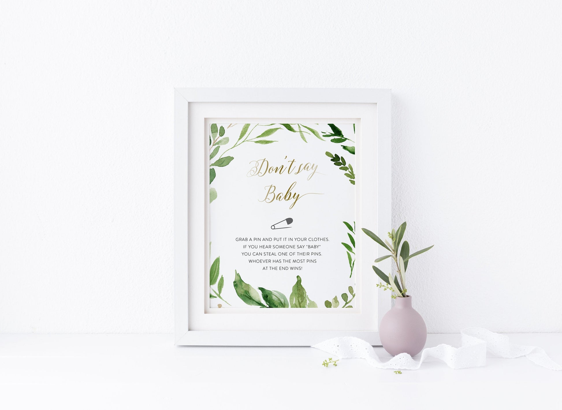 Don't Say Baby, Don't Say Baby Shower Game, Simple Baby Shower Game, Gender Neutral, Baby Shower Games, Greenery - Elisa  SAVVY PAPER CO