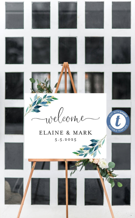 Dusty Blue Printable Wedding Welcome Sign Editable Template Instant Download - Elaine SIGNS | PHOTO BOOTH SAVVY PAPER CO