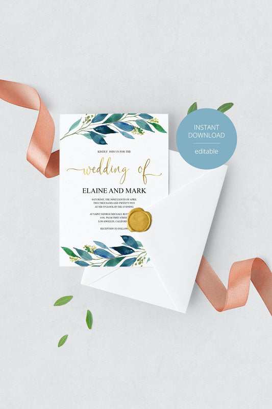 Dusty Blue Wedding Invitation Editable Template, Printable DIY Instant Download Invites, Digital Download Invitations 100% Editable- Elaine WEDDING INVITATIONS SAVVY PAPER CO