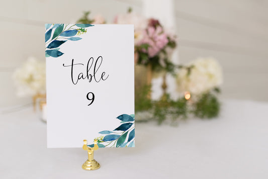 Dusty Blue Wedding Table Number Printable Numbers Printable Instant Download Templett Table Number Cards Gold  - Elaine TABLE NUMBERS SAVVY PAPER CO