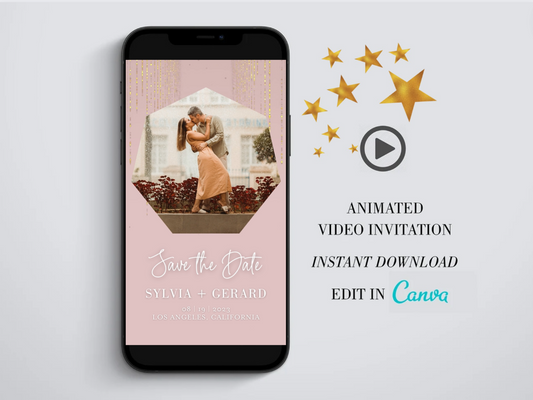 Edit in Canva Wedding Video Invitation with photo, Electronic Animated Invitation  SAVVY PAPER CO
