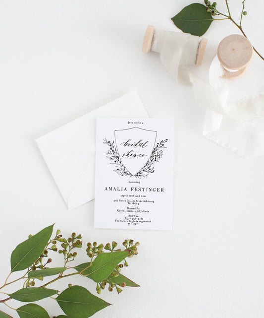 Elegant Crest Bridal Shower Invite Templett Invitation Template Printable Instant Download  - Amalia SHOWERS | BACHELORETTE SAVVY PAPER CO