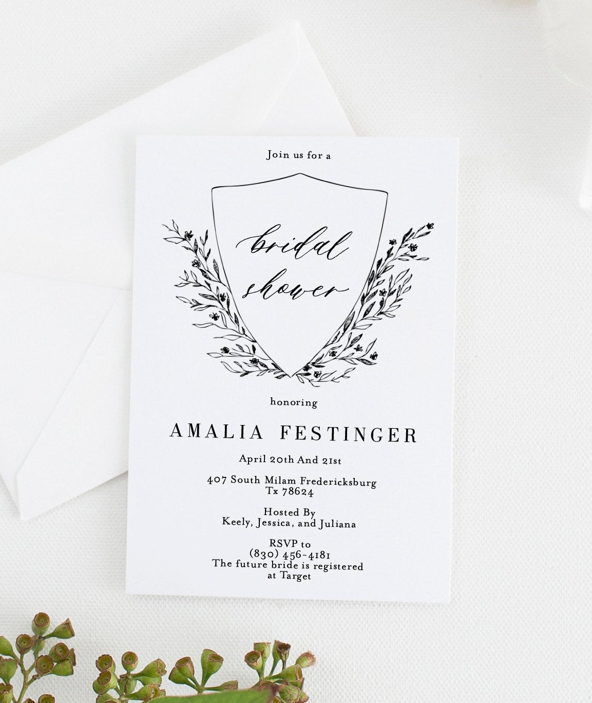 Elegant Crest Bridal Shower Invite Templett Invitation Template Printable Instant Download  - Amalia SHOWERS | BACHELORETTE SAVVY PAPER CO