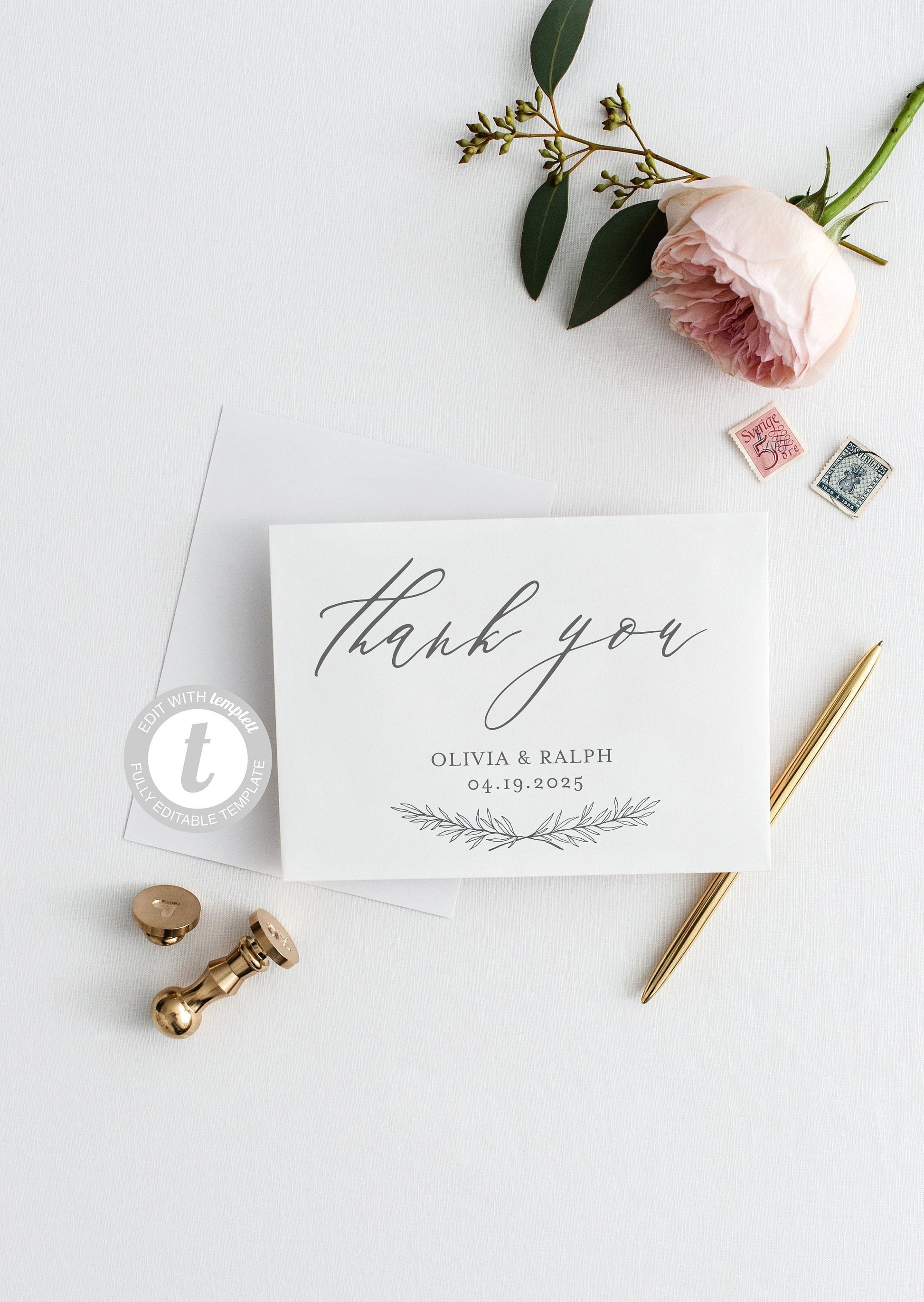 Elegant Wedding Thank You Card, Instant Download, Thank you Cards, Printable Thank You, Wedding Cards, Calligraphy, Rustic  - Olivia TAGS | TY | INSERTS SAVVY PAPER CO