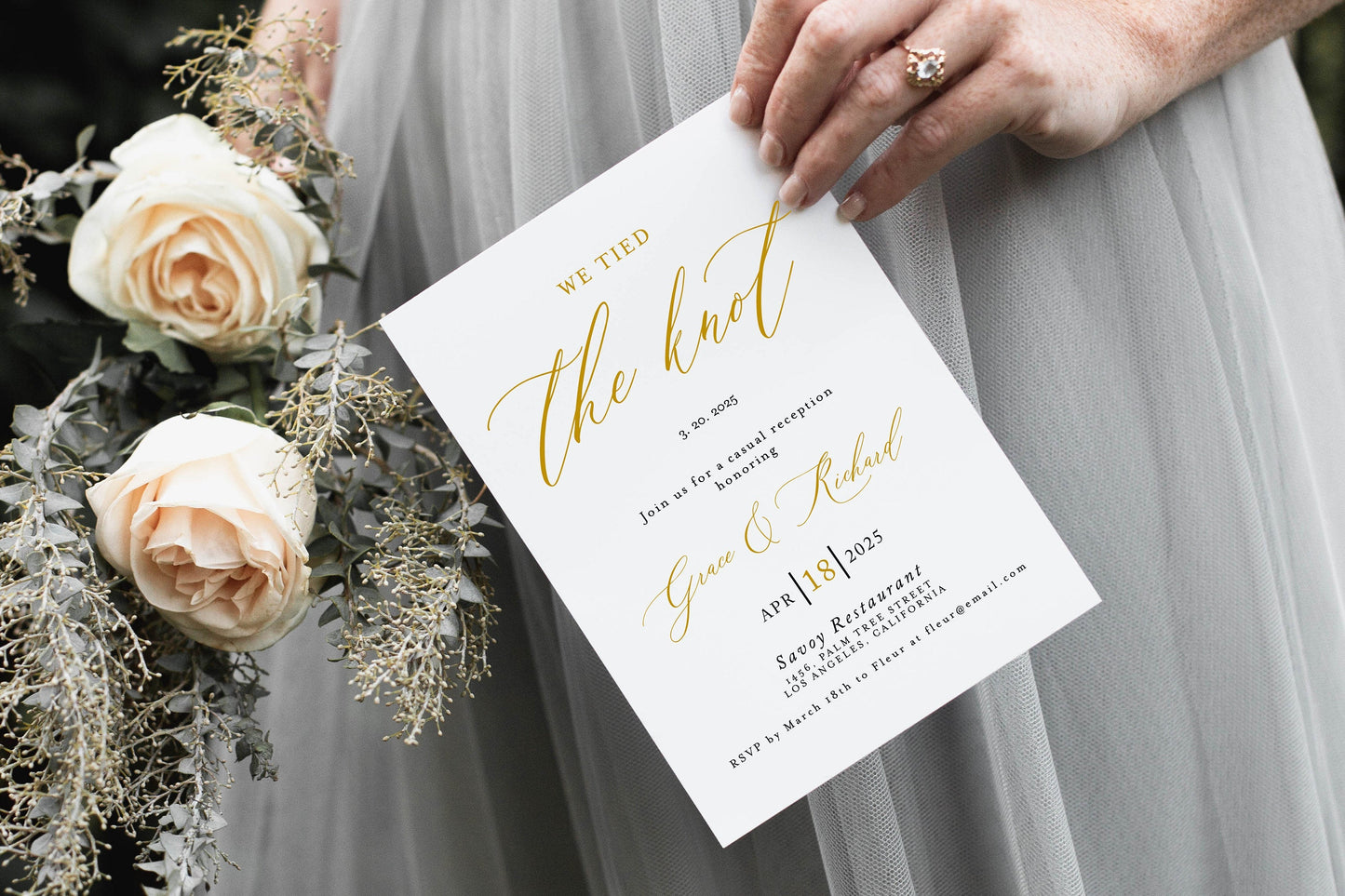 Elopement Wedding Invitation Template, Editable,Printable, Gold, Wedding Announcement, We Tied the Knot Invite 100% editable  - Grace ELOPEMENT SAVVY PAPER CO