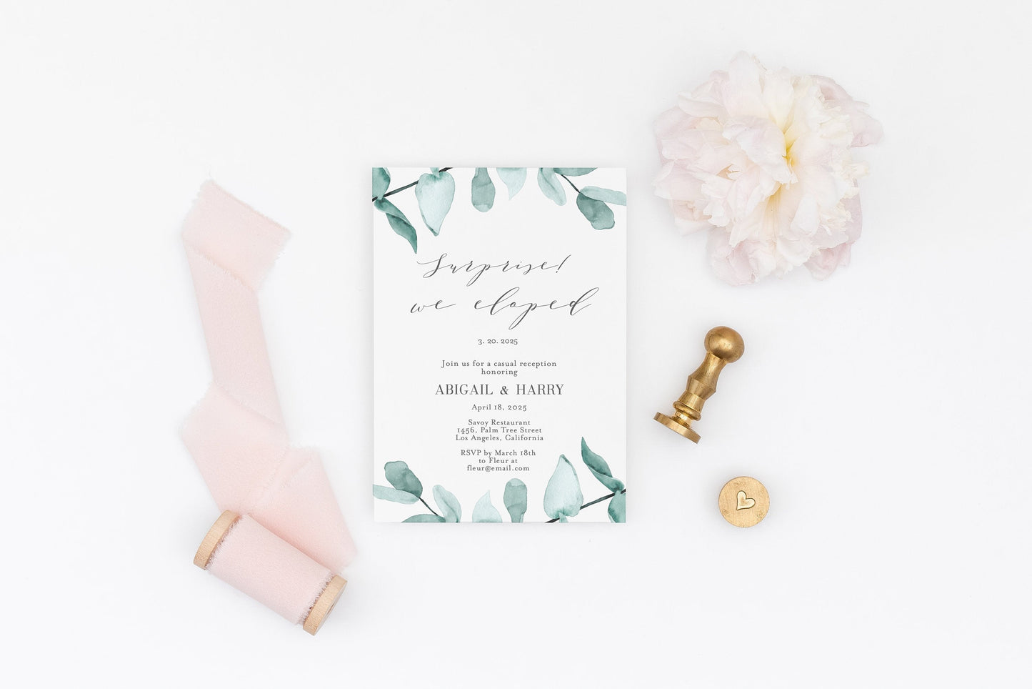 Elopement Wedding Invitation Template, Editable Printable Greenery Wedding Announcement We Tied the Knot Invite 100% editable  - Abi ELOPEMENT SAVVY PAPER CO