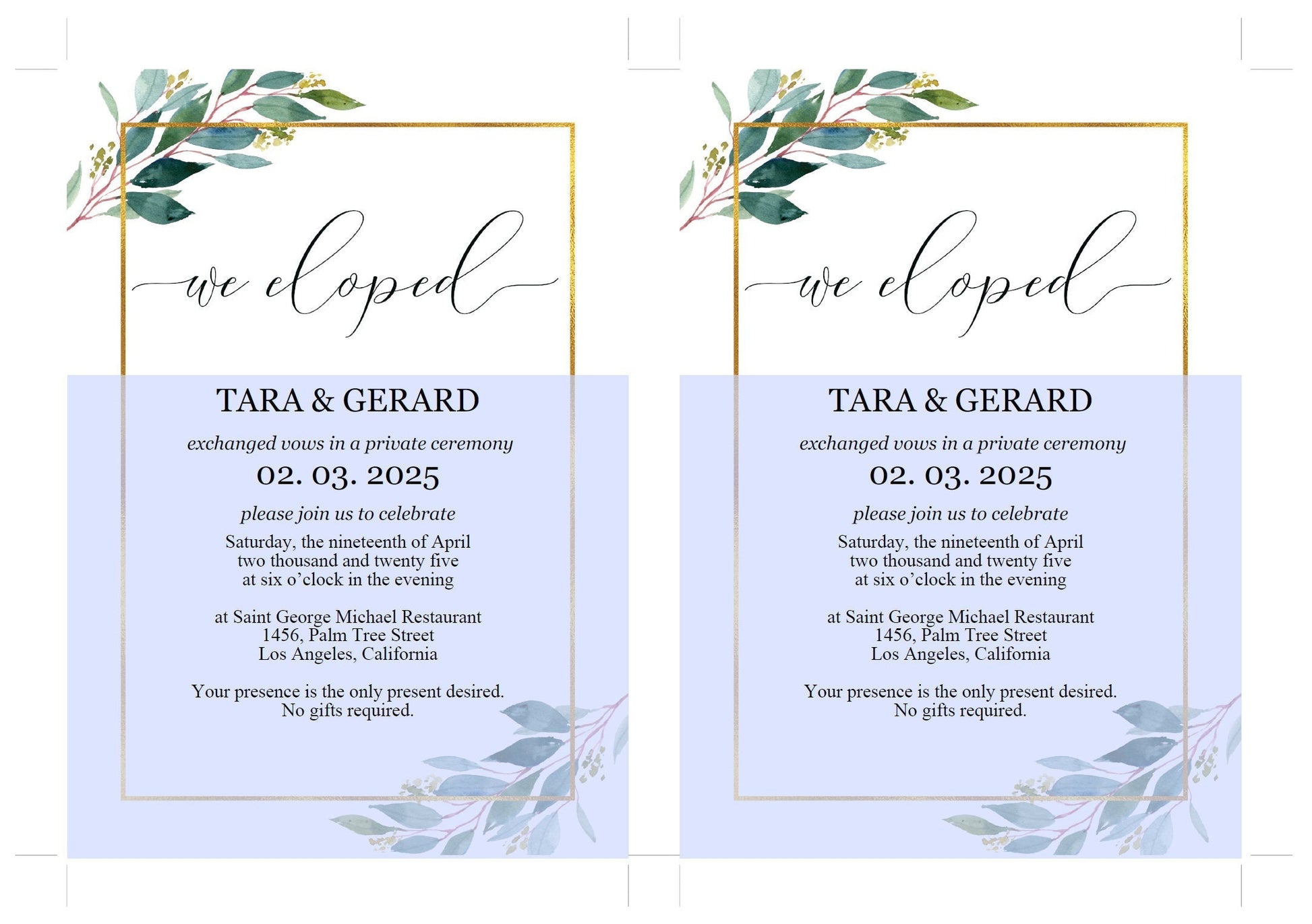 Elopement Wedding Invitation Template, Editable,Printable, Greenery, Wedding Announcement, we eloped, Gold, Geometric - Tara ELOPEMENT SAVVY PAPER CO
