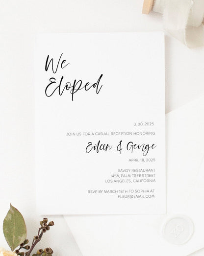 Elopement Wedding Invitation Template, Editable,Printable Wedding Announcement, We Tied the Knot Invite 100% editable  - Eileen ELOPEMENT SAVVY PAPER CO