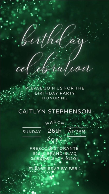 Emerald Glitter Birthday Invitation, Any Age Editable Invite Template, Electronic Birthday Invite, Dripping Digital Evite Instant Download - SAVVY PAPER CO