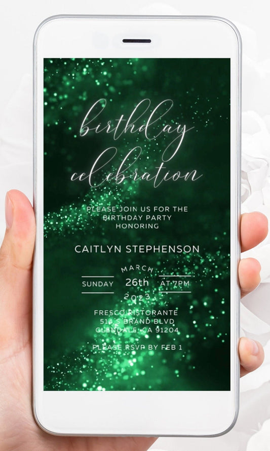 Emerald Glitter Birthday Invitation, Any Age Editable Invite Template, Electronic Birthday Invite, Dripping Digital Evite Instant Download - SAVVY PAPER CO