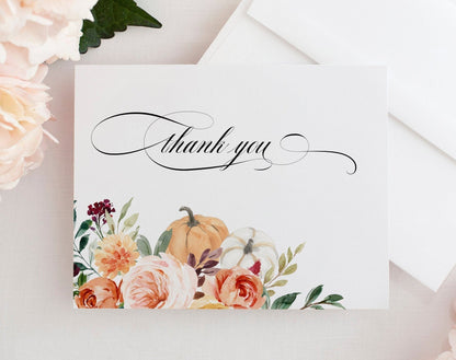 Fall Baby Shower Thank you card INSTANT DOWNLOAD Editable Printable Template Pumpkin Floral Watercolor Card #KR1 GAMES INSERTS SIGNS SAVVY PAPER CO
