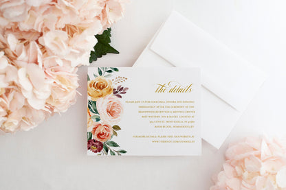 Fall Details Card Template Wedding Reception Card Details cards Printable Floral Wedding Fall Wedding - Karen RSVP & DETAILS CARDS SAVVY PAPER CO